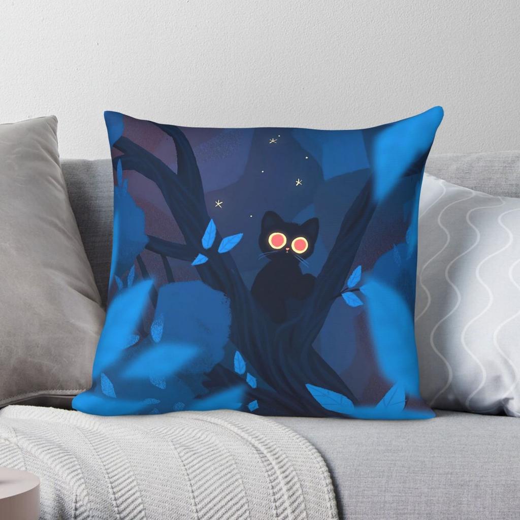 Cat On A Tree In The Night Pillowcase Polyester Linen Velvet Creative Zip Decor Pillow Case Sofa Seater Cushion Cover