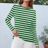 Women's Daily Casual Long-sleeved Striped Printed Crew-neck Top