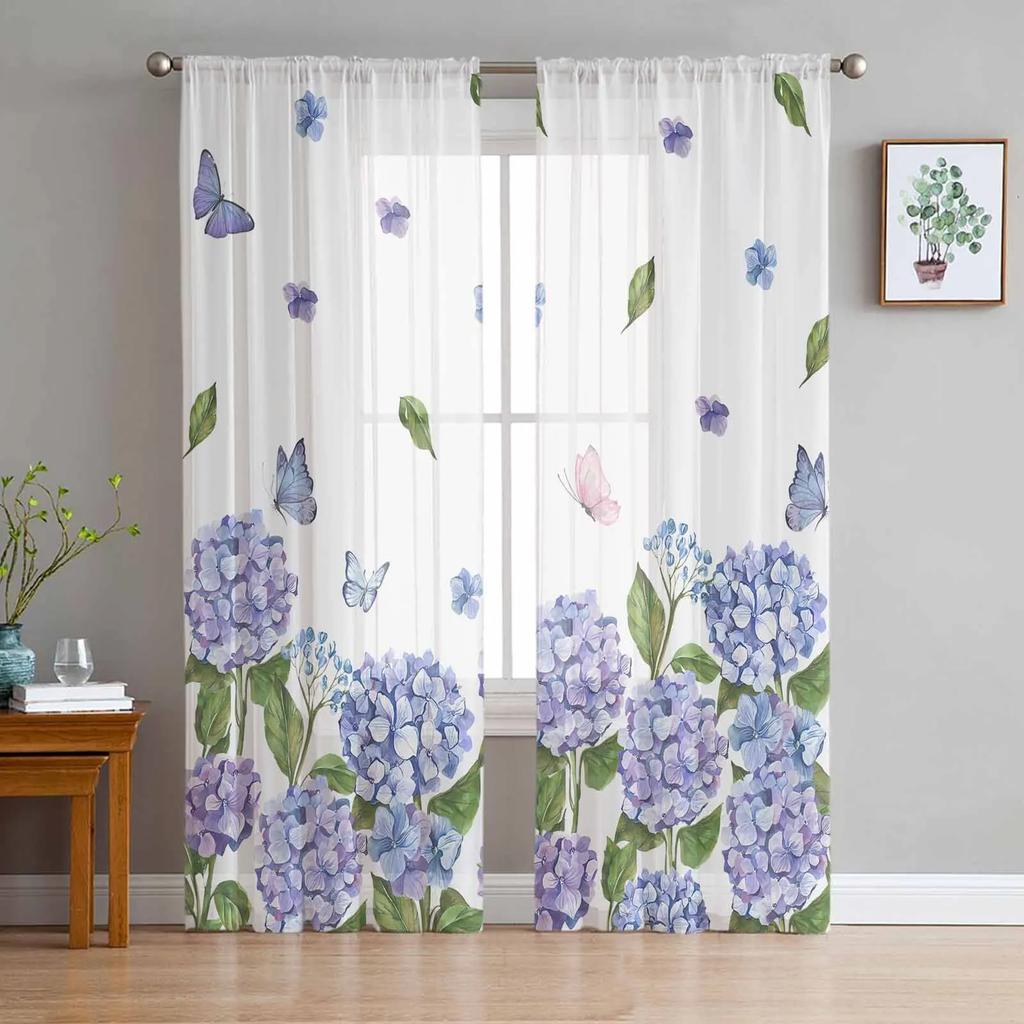 Retro Floral Wildflowers Sheer Drapes for Bedroom Living Room Decoration Window Curtain Ideal for Cooking Area Netting Voile Organza Drapes