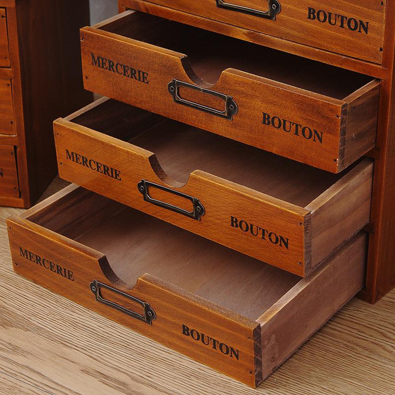 Solid Wood Multi-Layer Office Desk Organizer and Cosmetics Storage Box