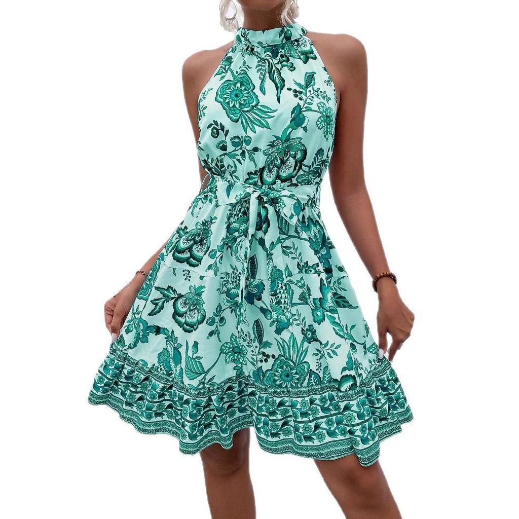 Women's Summer Floral Dress - Halter Tie-Waist Wrap Dress