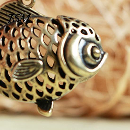 Pendant Anti-fade Key Vividly Engraved Brass Gifts Hollow-carved Carp Keychain Ornament for Home