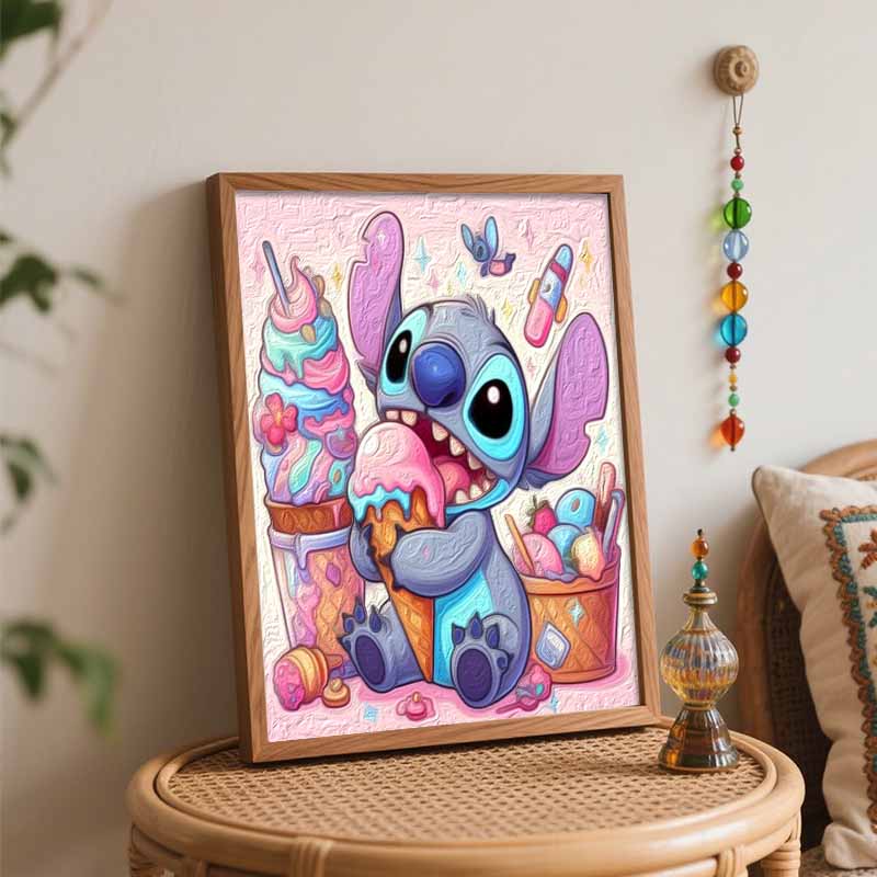 Disney Stitch Eating Ice Cream Oil Paint By Numbers Hand Painting Kit. Home Decor Gift