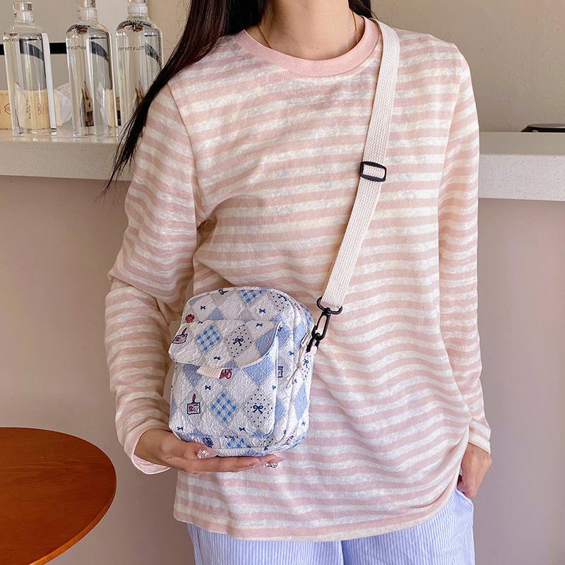 Floral Cloth Bag Women's 2025 New Cute Cartoon Versatile Small Satchel Literary Small Fresh Shoulder Bag