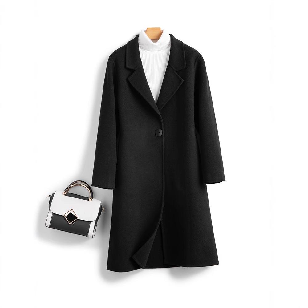 Women's Long Slimming Double-Faced Wool Coat with Suit Collar - 100% Wool Autumn/Winter Fashion Overcoat