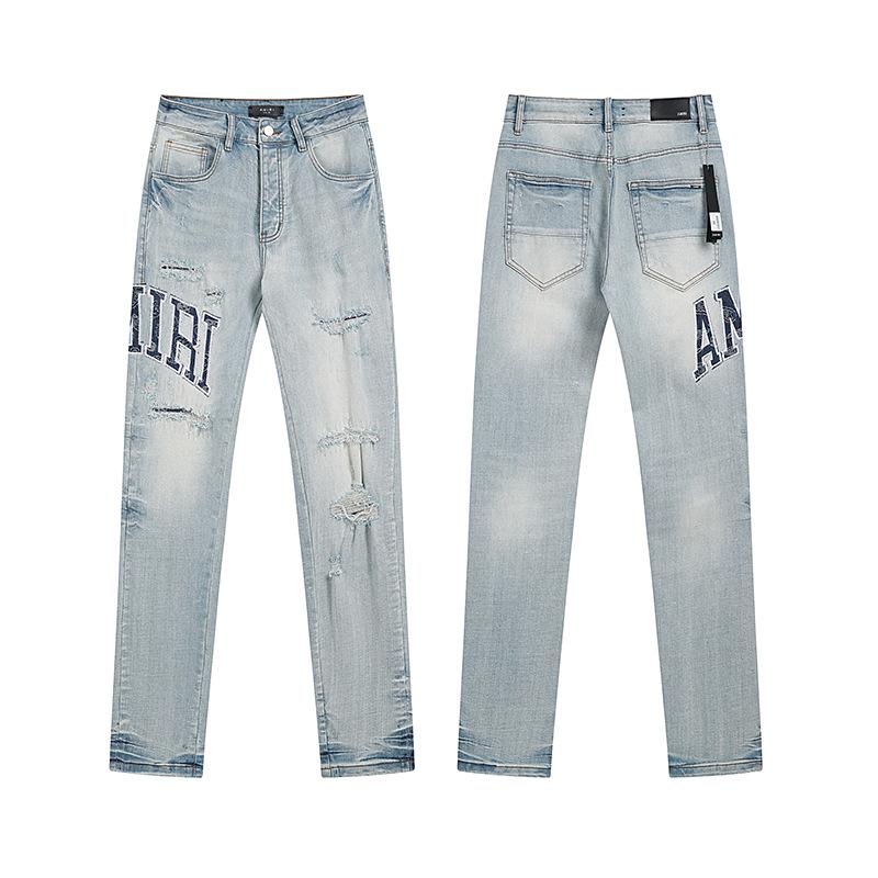 Purple Brand Ink Printing Meichao High Street Retro Ripped Casual Trend Denim Horn Pants Small Feet