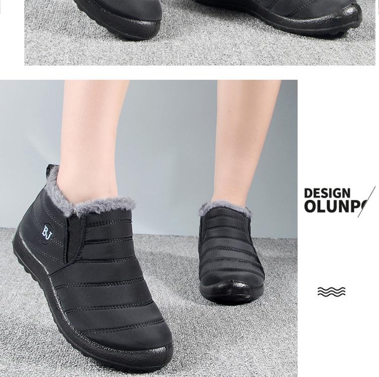 Unisex Plus Size Fleece-Lined Cotton Snow Boots for Middle-Aged & Elderly - Warm, Slip-On, Low-Cut Design