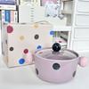 Give Girls Birthday Gifts, Cute Contrasting Colors, Polka Dots, Ceramic Instant Noodles Bowl with Lid, Girlfriend Practical Souvenir Gift Box.