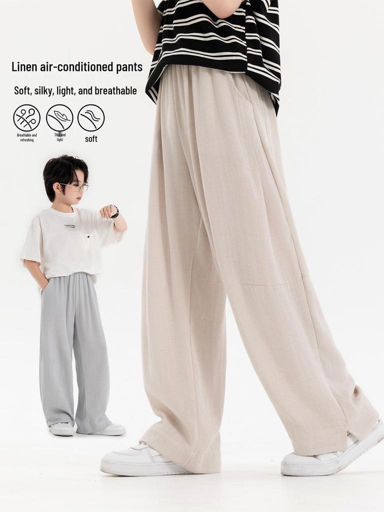 Pantaloni Larghi Estivi in Cotone e Lino per Ragazzo 2026: Leggero, Colore Unico, Stile Casual per Bambini di Mezza Età e Grandi