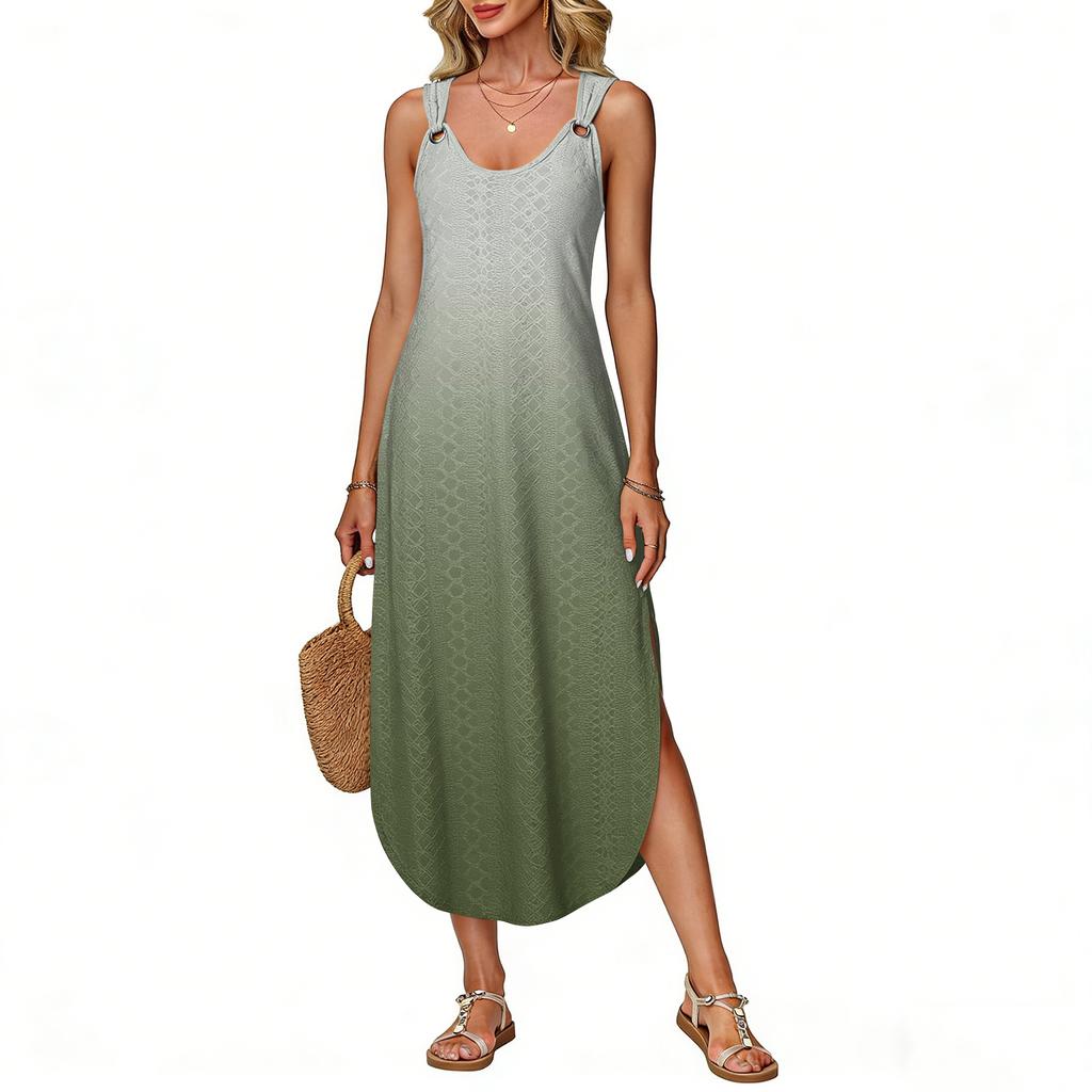 Women's summer long dress, sleeveless with side slits, long gradient vest dress