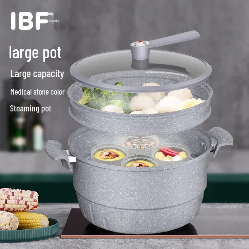 Aiboifei IBF-250630TG Maifan Stone 3-Piece Steamer & Soup Pot Set