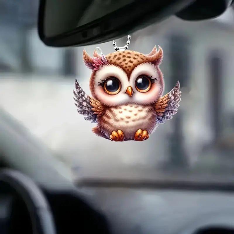 Acrylic Cartoon Playful Owl Pendant For Car Decoration And Cute Interior Accessories