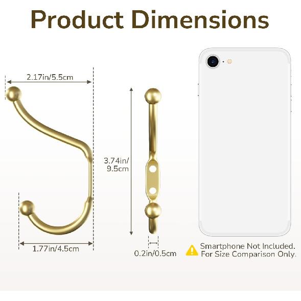 Gold Coat Hooks Wall Mount - Wall Hooks for Hanging, Heavy Duty Hooks, Mudroom Hooks, Metal Hooks for Hanging Clothes, Towels, Hats, Keys, Coats,4