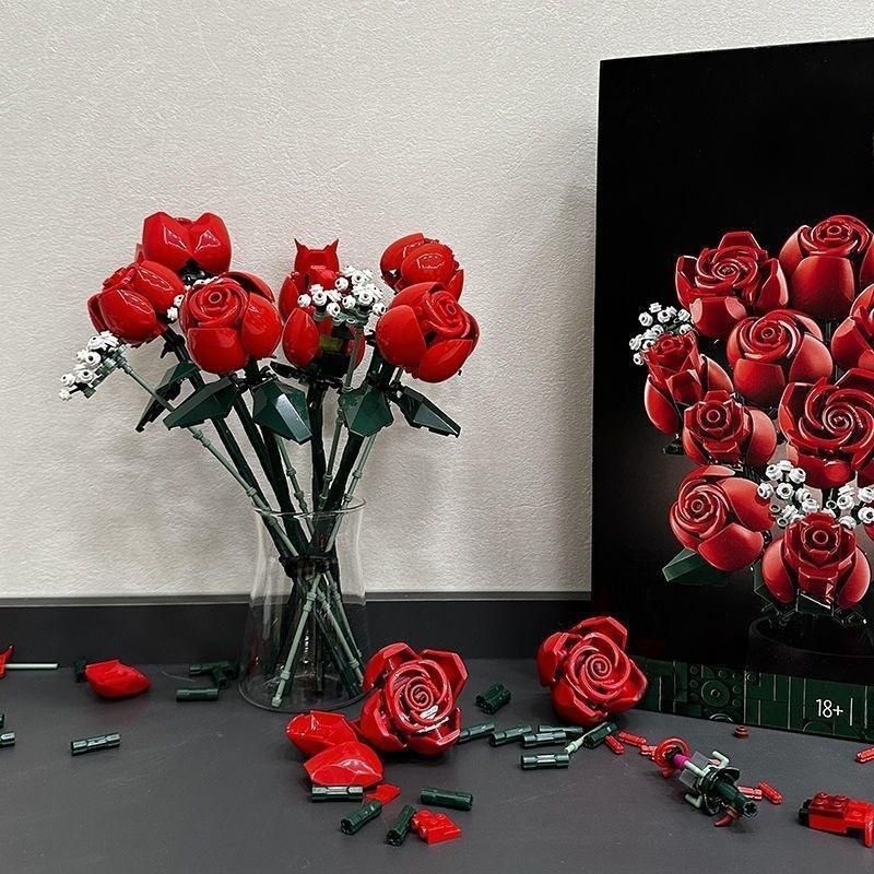 1 set byggbara blomsterbuketter, byggklossar, evig rosmodell för alla hjärtans dag, födelsedagspresent, kreativ heminredning för skrivbord