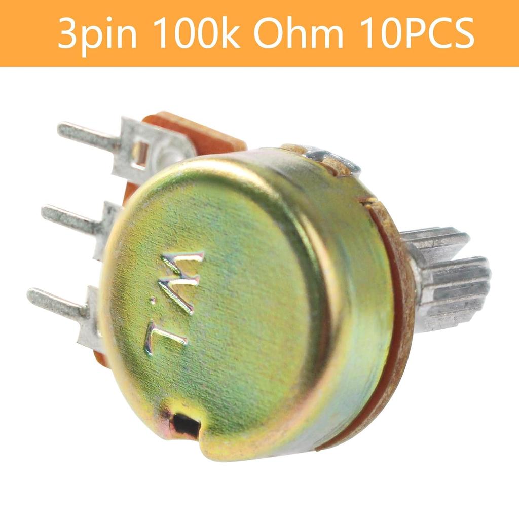 10Pcs WH148 Potentiometer 100K Ohm Variable Resistors 3-Pin 15mm Shaft Single-Joint Linear Potentiometers for Audio Volume Control, Light Dimming,