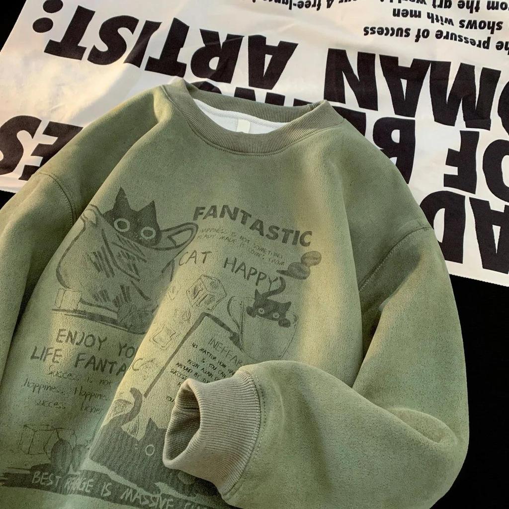 Sweatshirts Cartoon pour Femmes et Hommes Hauts de Sport Amples à Col Rond Vêtements d'Automne Manches Longues Imprimé Lettre T