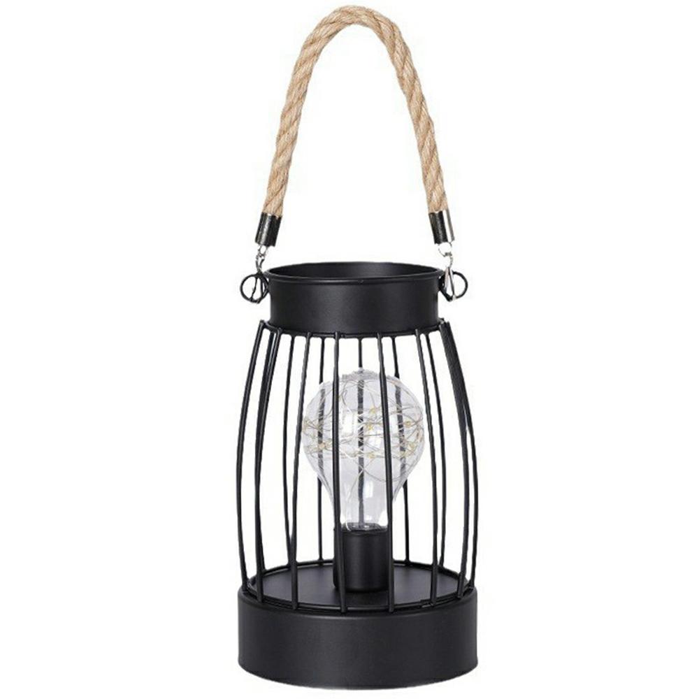 

Retro Hollow Out Vertical Striped Iron Art Handheld Lantern Portable LED Copper Wire Bulb Table Lamp A