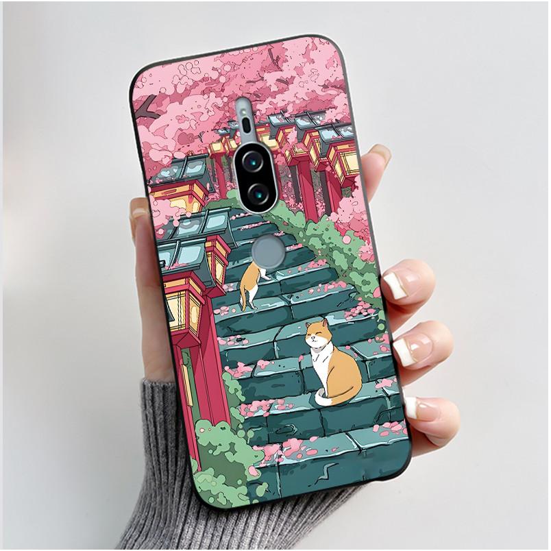 Per Sony Xperia XZ2 Premium SOV38 H8166 H8116 Custodia per Telefono Estetica Moda Gatto Carino Cartone Animato Nero Tocco Morbido Posteriore Cover in Silicone