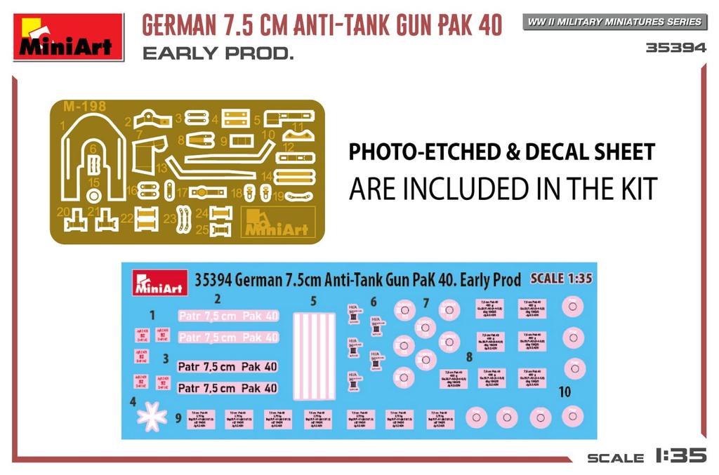 Miniart scale German PaK40 Early Model Gun Plastic Model MA35394 1/35 7.5cm Anti-Tank