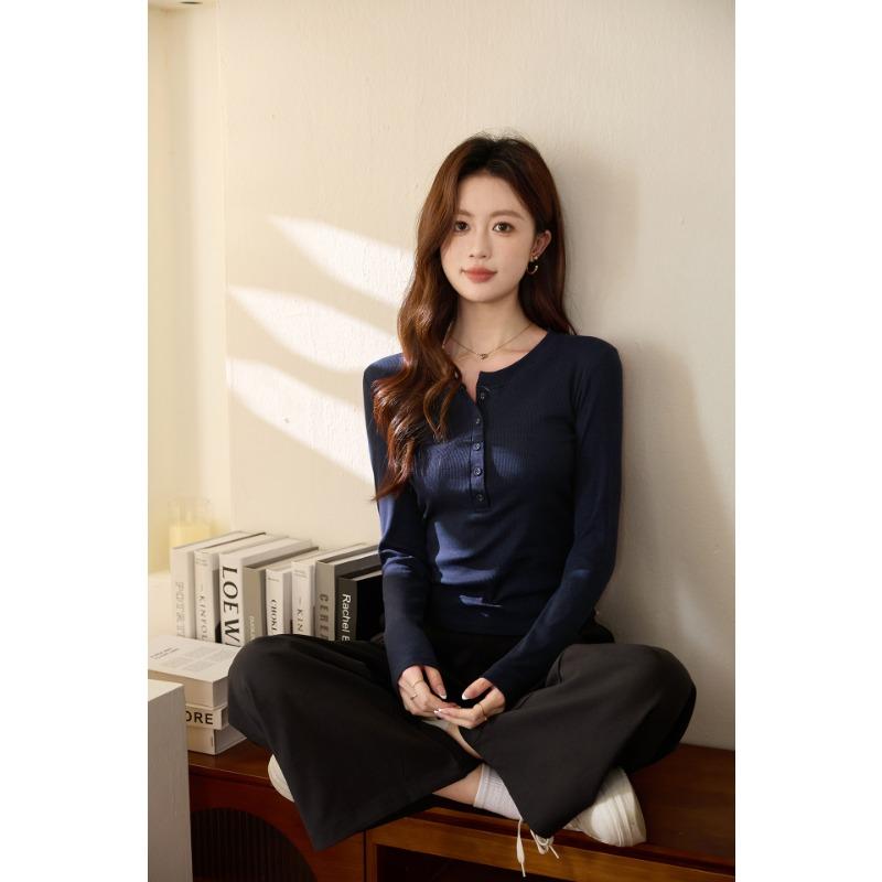 Women S Long Sleeve T Shirt Slim Fit Pleated Cotton Base Layer
