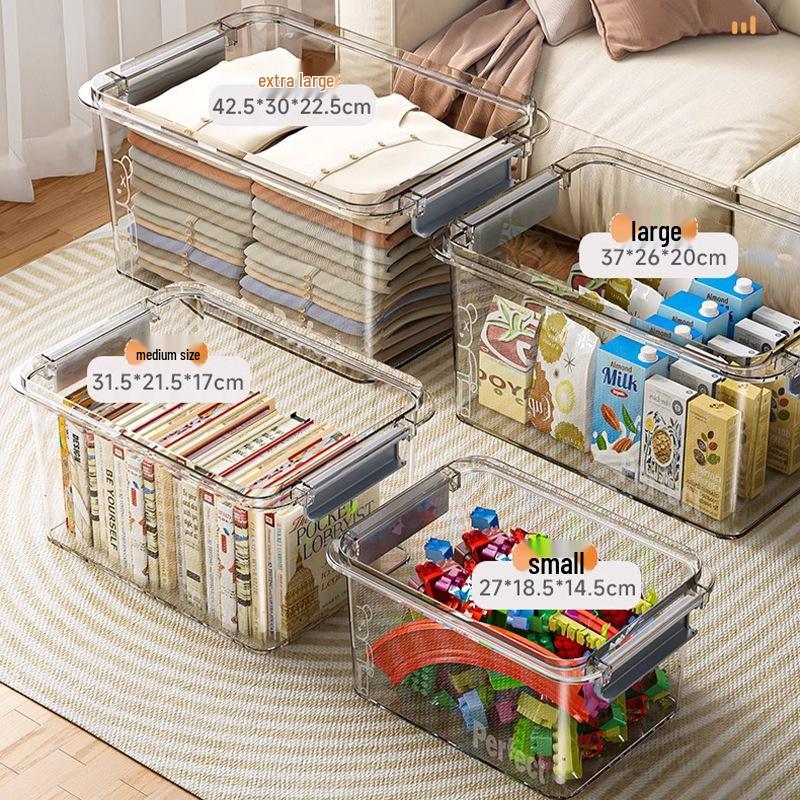 Průhledný plastový úložný box velké kapacity na oblečení, hračky, svačiny a knihy
