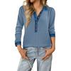 Women's Retro Denim Collar Long Sleeve Pullover Knit Top Lightweight Patchwork Casual Sweater