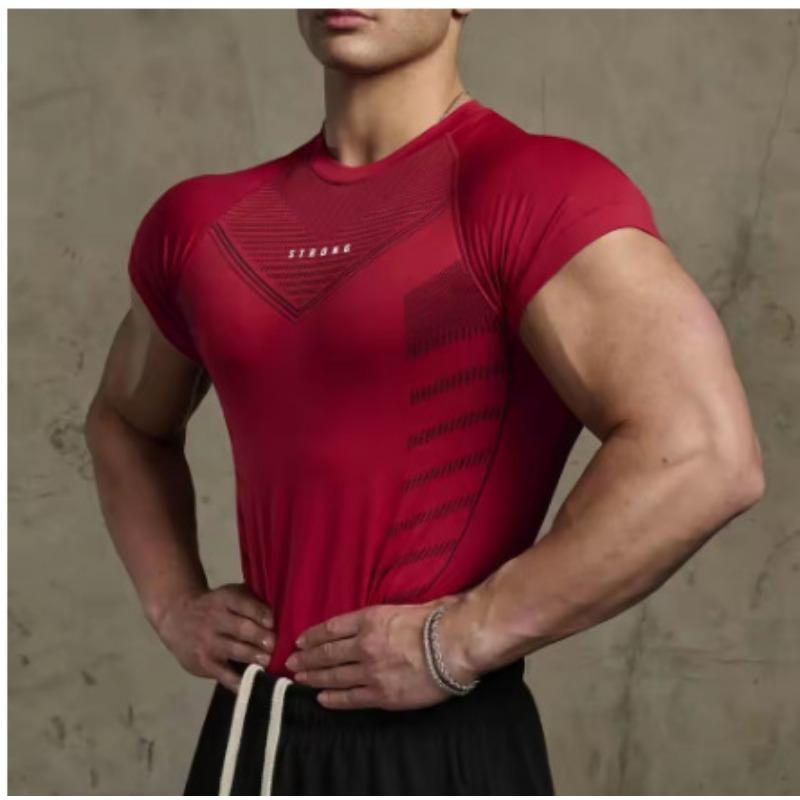 Herre Kompresjons T-skjorte med korte ermer, Pustende Mesh Sømløs Topp for Treningsstudio og Fitness Trening