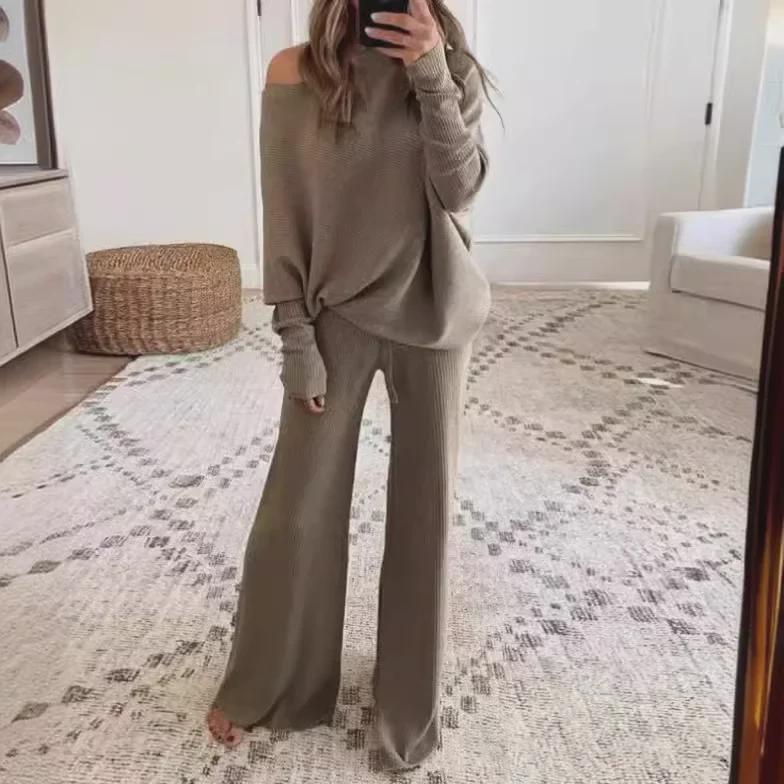 2024 Spring Collection: European & American Women's Casual One Shoulder Knitted Suit