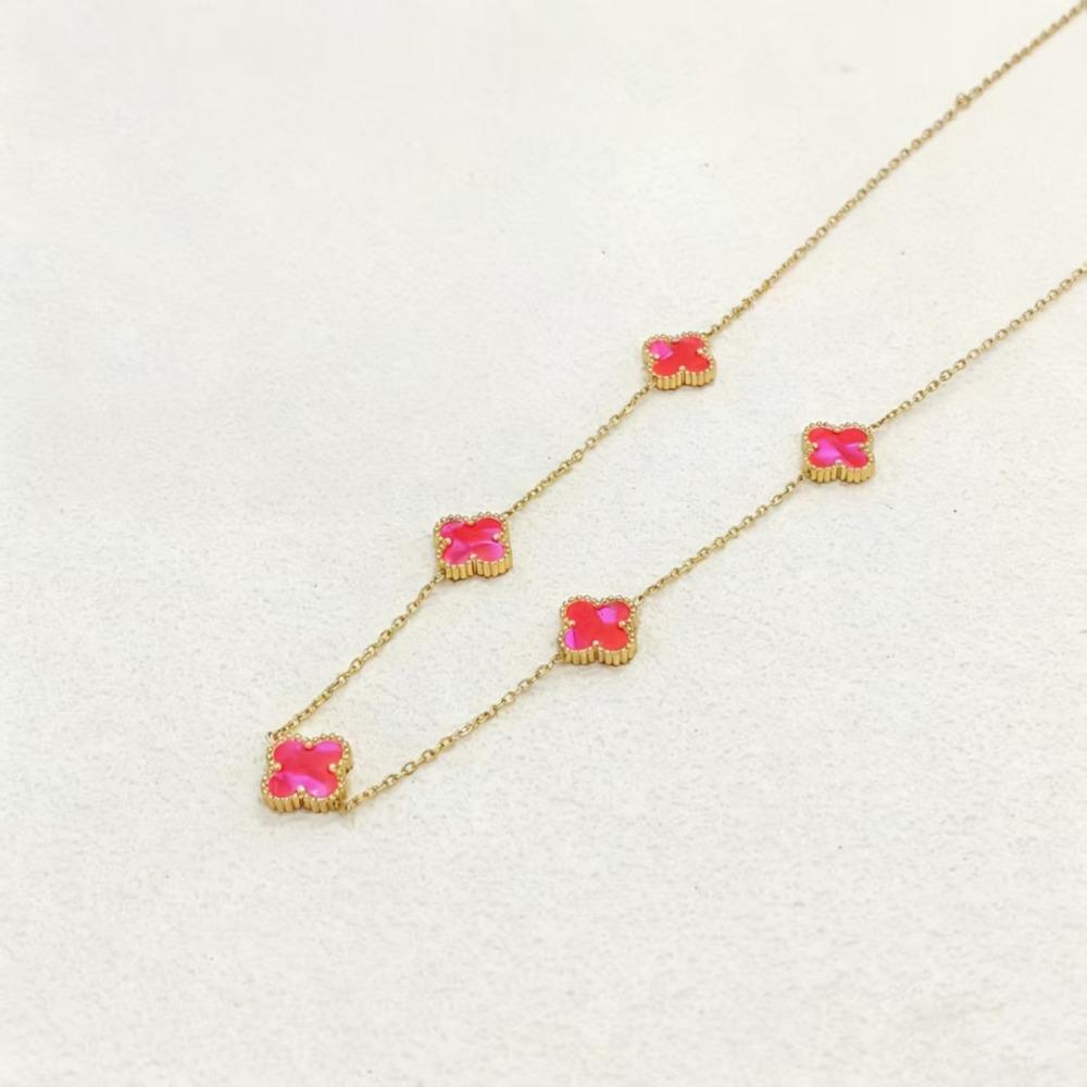 Collana a Quattro Foglioline e Cinque Fiori Double-sided in Acciaio al Titanio - Choker di Lusso Premium da Donna
