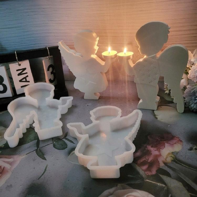 1Pair Candelabrum Gypsum Moulds Personalized Candle Holder Molds Angel Ornament Silicone Mould Practical Jewelry Tool