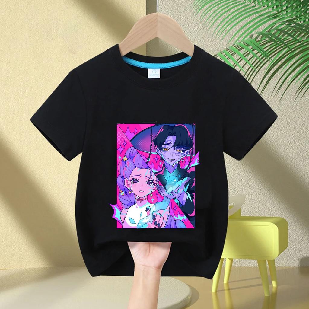 2025 New KPop Demon Hunter Saja Cartoon Boy Round Neck Printed Fashion Casual Kids T-Shirt