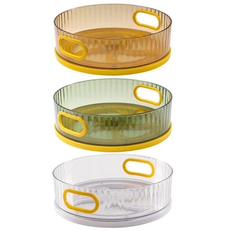 652F Turntable Crystal Rotating Spice Rack Cabinet Pantry Table Tray with Handle Serving Clear Plate Easy to Spin