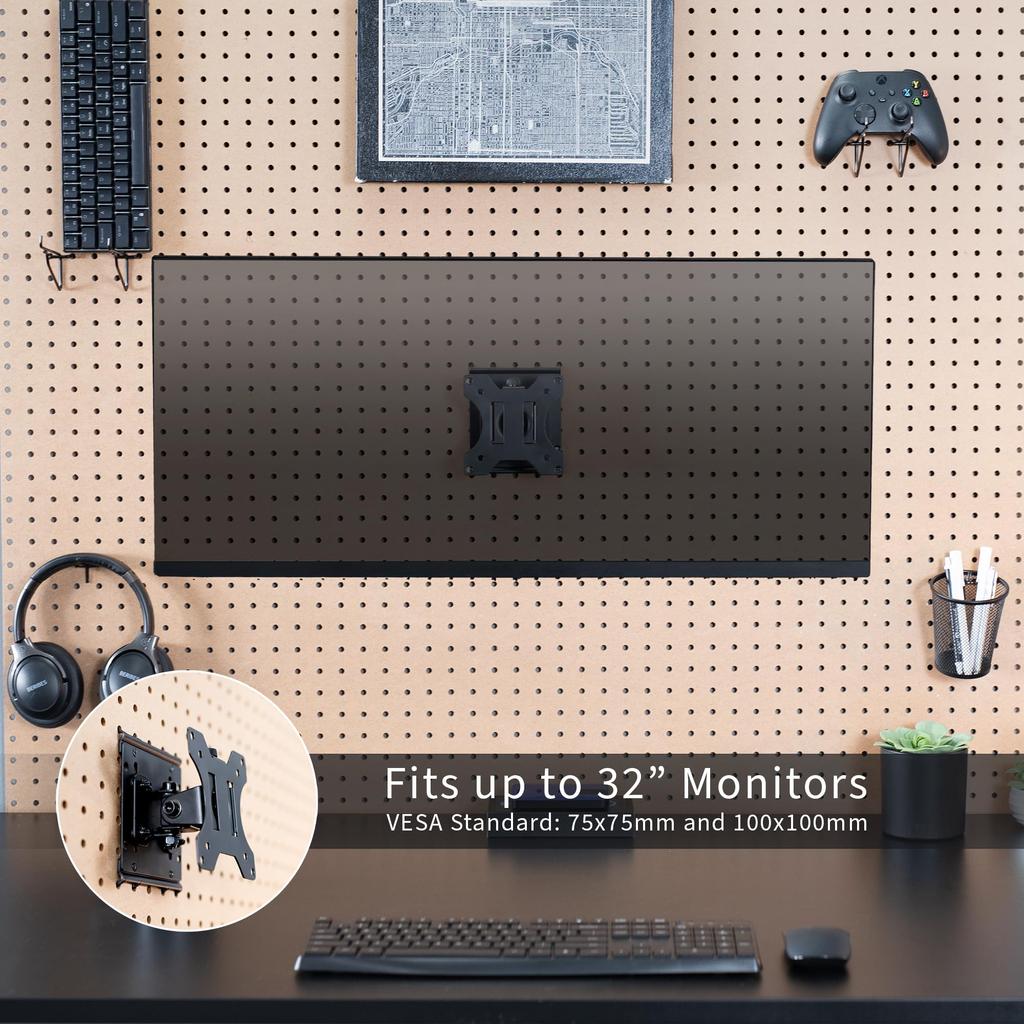 VIVO Articulating Pegboard Fits Screens Up To and Pegboards Up To Hole Single-Monitor Mount, 32" 0.25" Thick, 1" Spacing, Black, MOUNT-PB1