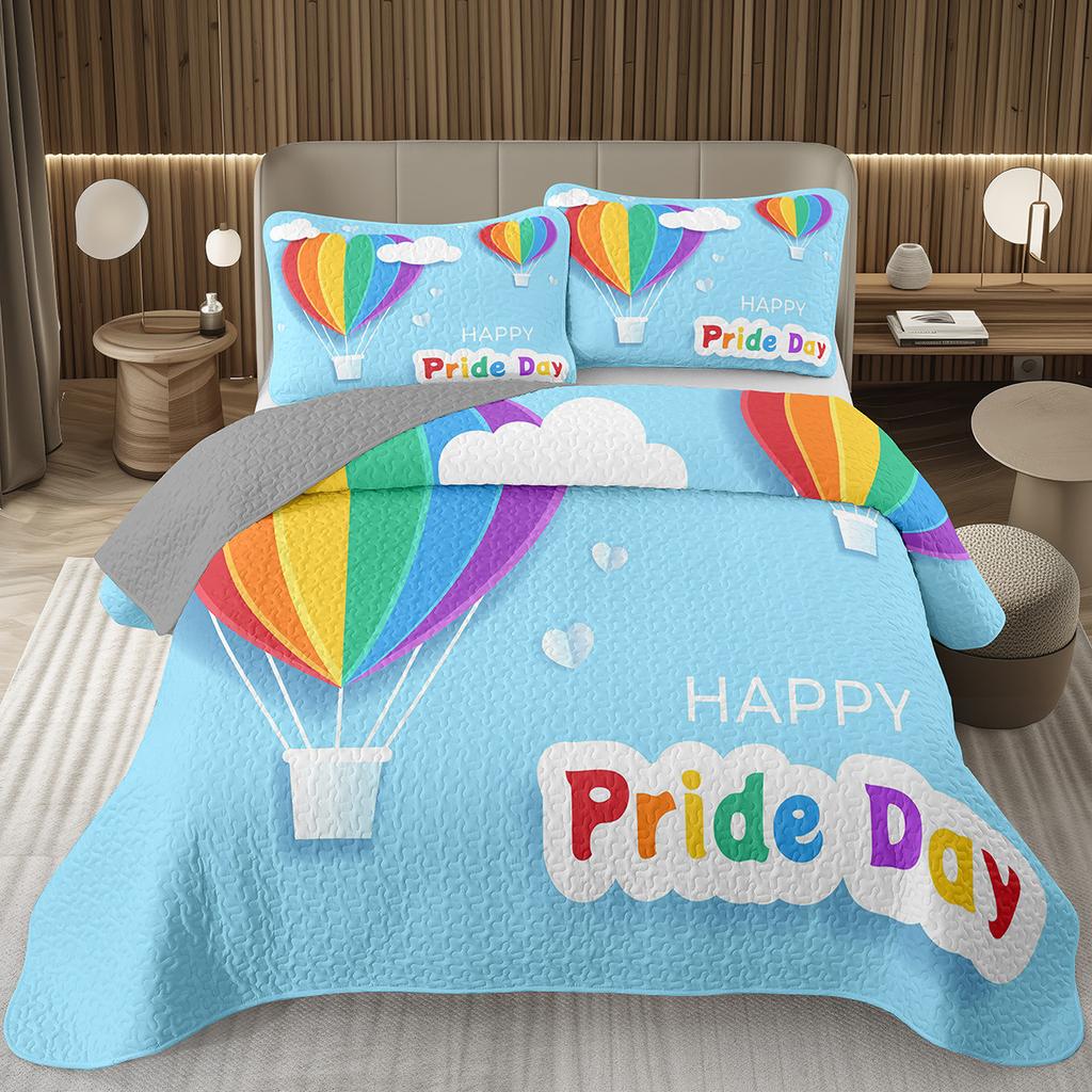 Rainbow Bedspread Queen/Full People Celebrating International Day for LGBT Community Quilt Set Colorful Rainbow Striped Coverlet