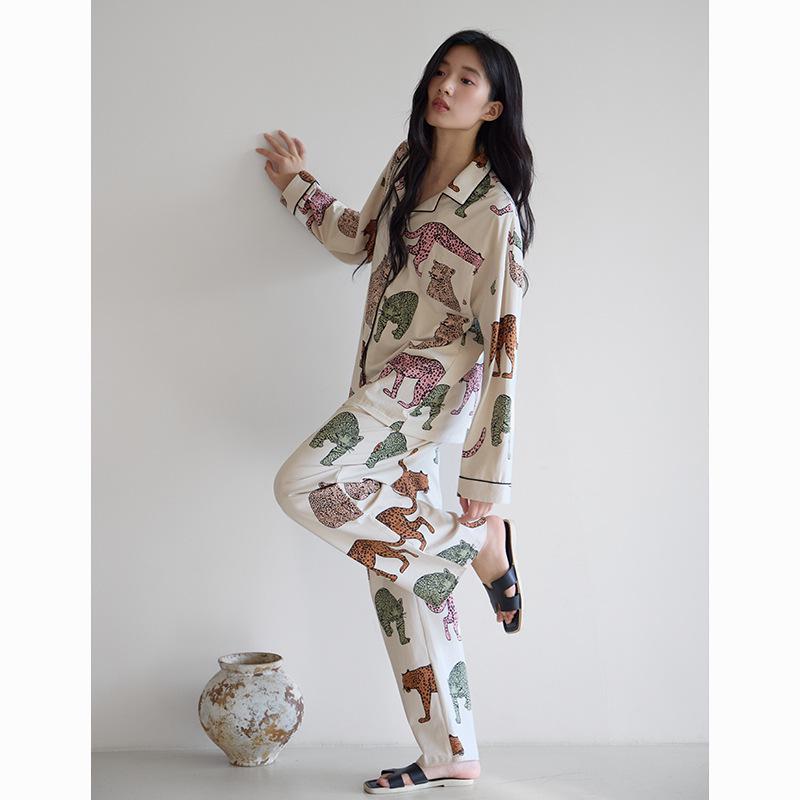 "Antibacterial Stretch Cotton Panda Pajamas Set – Men's and Women's Autumn Cardigan, Casual Homewear"