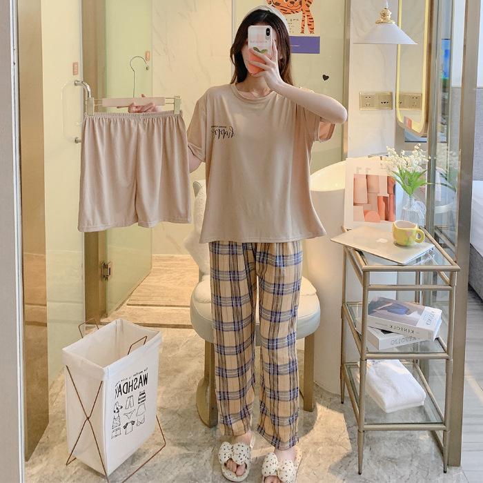 3 Sets Of Summer Women's Pajamas Set Of Short-Sleeved Long Pants Casual Girls Homewear Sets Teenage Homewear