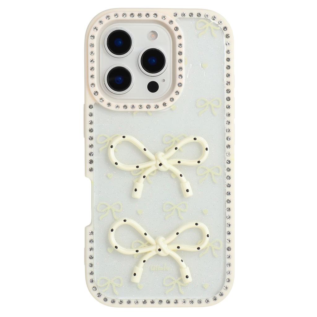 Für iPhone 16 Pro Hülle Zwei Schleifen Epoxid Design TPU+PC Handy Rückseite Strass Dekor
