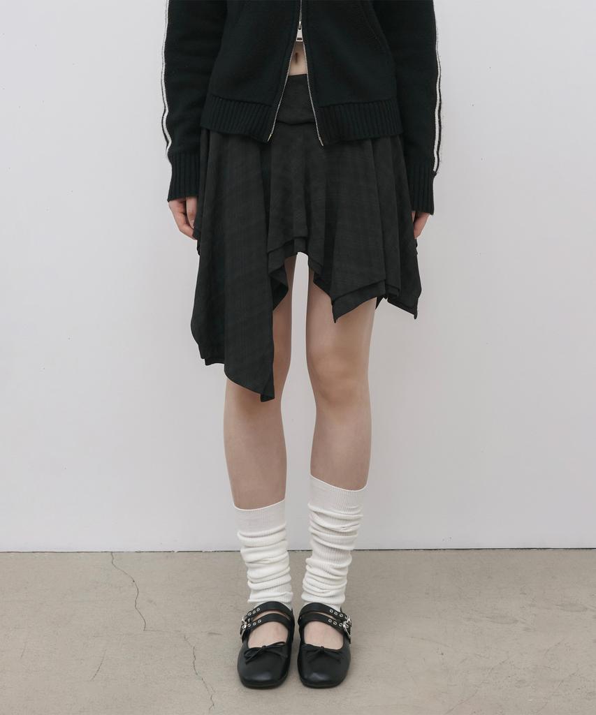 Seul Check Asymmetrical Layered Skirt_Black