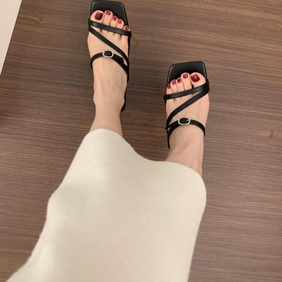 French fairy style beige square head open-toed slippers women's summer wear 2025 new stiletto 7cm high-heeled sandals
