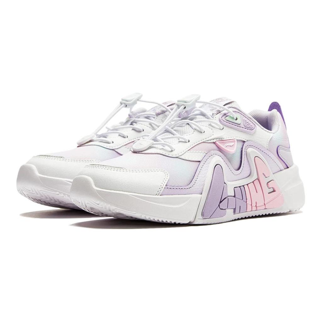 Li Ning Kids Ln 90 Fly V3 Comfortable Versatile Non-Slip Wear-Resistant Casual Shoes Kids Casual Shoes White Purple YKCU066-4