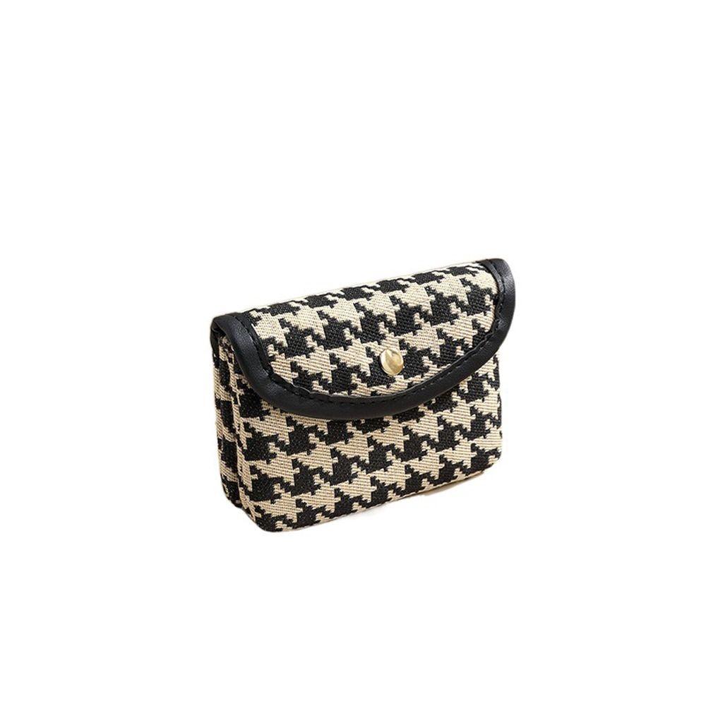

Двухслойный клетчатый холщовый короткий кошелек для монет в полоску, квадратная косметичка, мини-сумочка для помады, на каждый день black-simple
