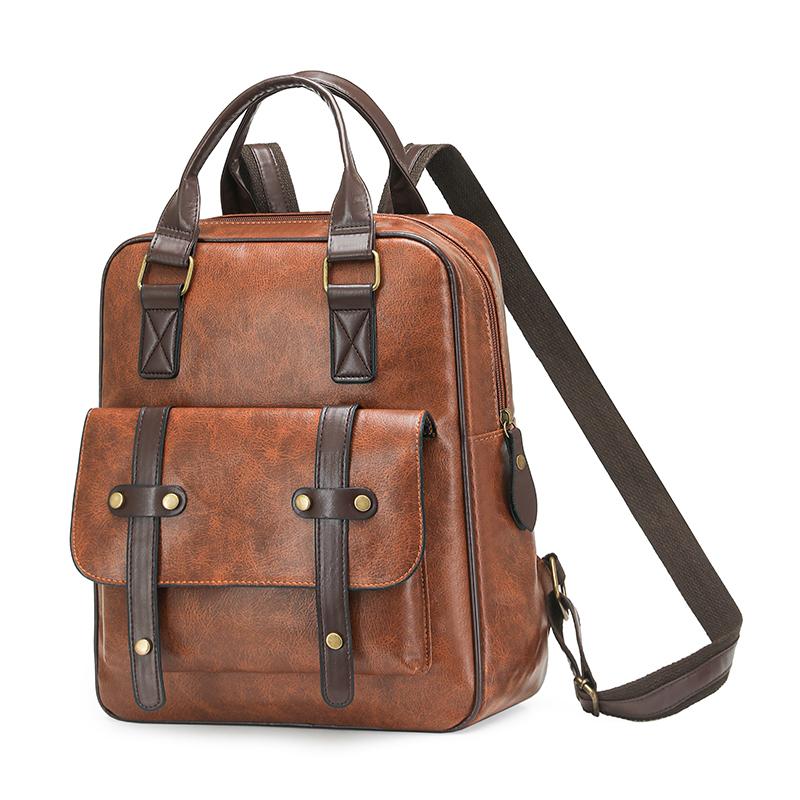 Vintage PU-Rucksack für Damen mit verstellbaren Trägern und Frontklappendesign Klassische Schultasche für Arbeit und täglichen Gebrauch