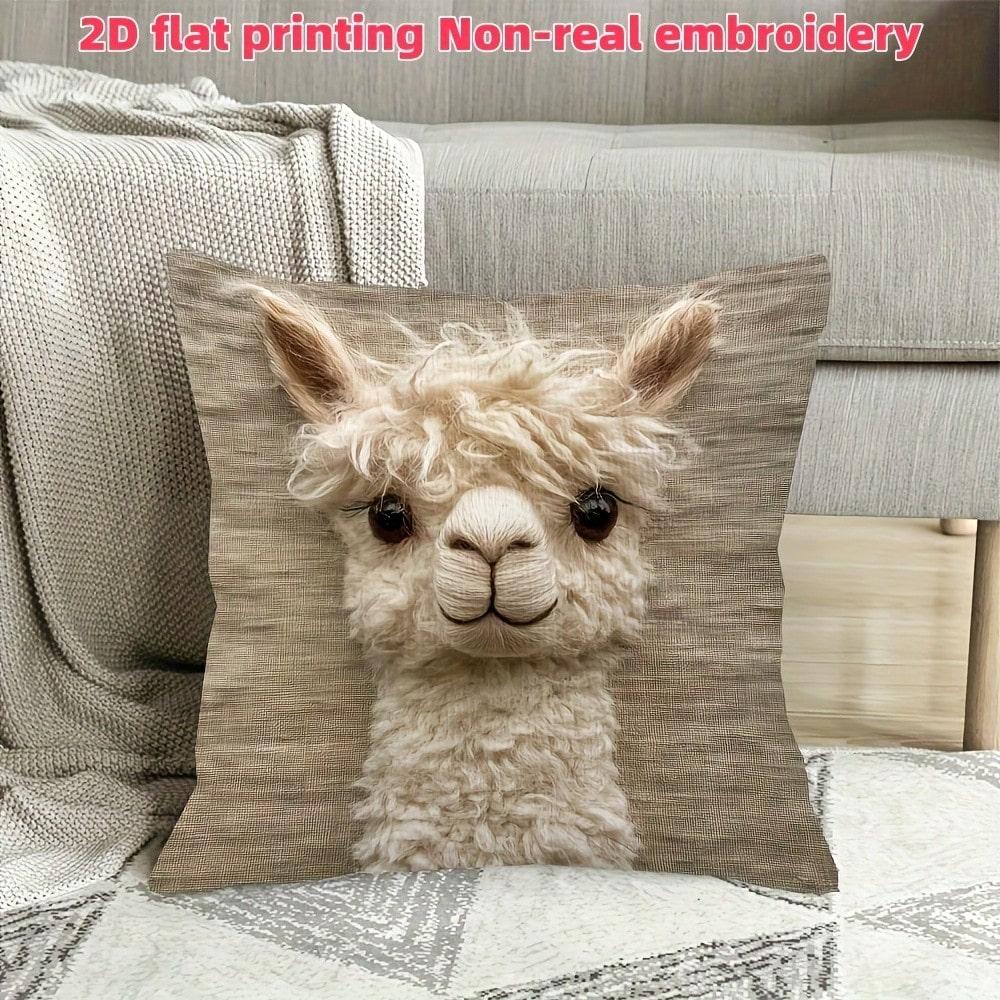 Fluffy Alpaca Pillow Cover Double Sided 2D Print Cozy Soft Pillow Cover Living Room Bedroom Sofa Decor Whimsical Accessory Gift