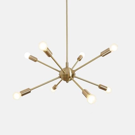 Mid‑Century Modern 8‑Light Brass Sputnik Chandelier – Ceiling Light Fixture