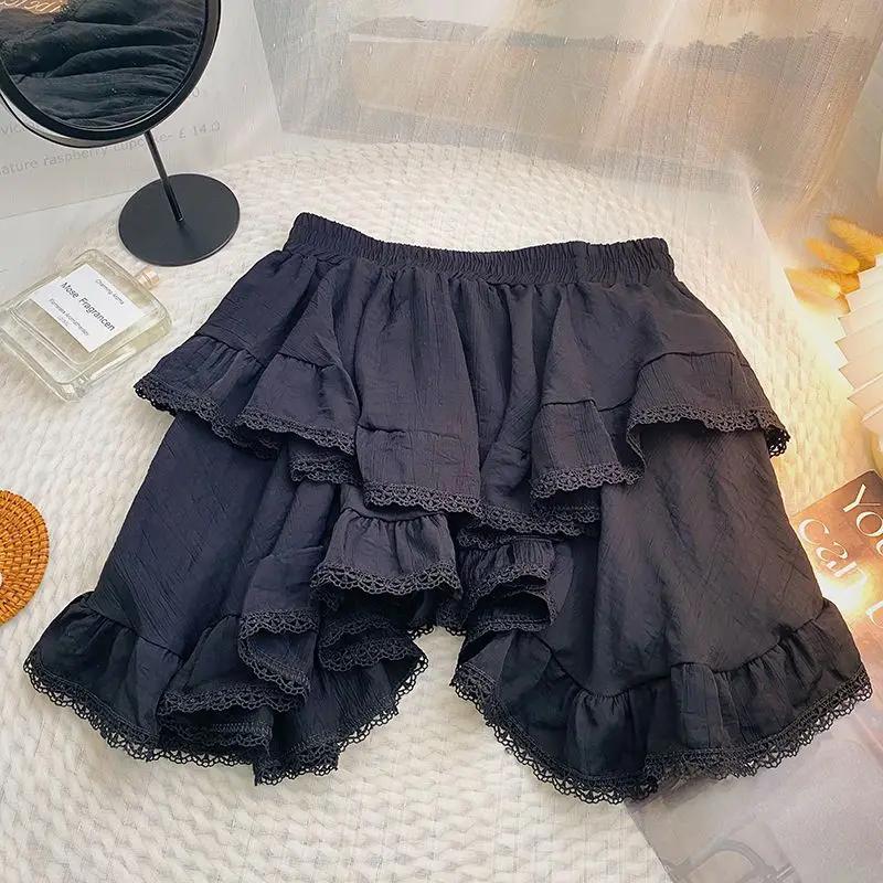 Elastic Waist White Black Irregular Mini Kawaii Skirt Japanese Style School Y2k Aesthetic Ruffles Short Skirt Women Streetwear