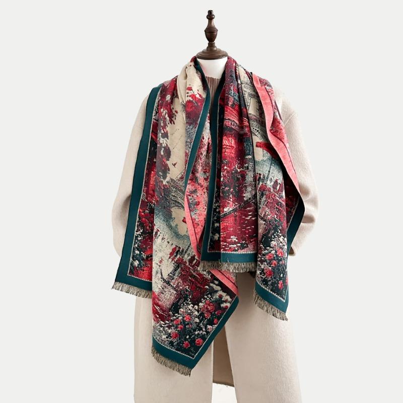Autumn and winter new double-sided color oil painting series imitation cashmere thickened warm scarf women's air conditioner shawl