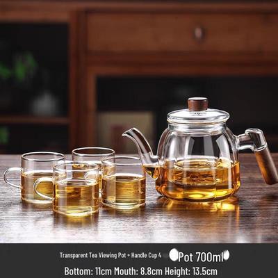 ZISIZ Glass Teapot Set with Wooden Handle & Long Spout (700ml)