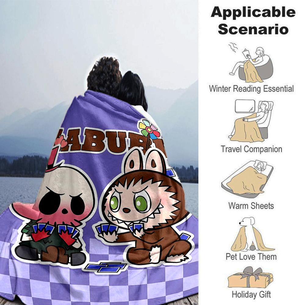 1Pc Cute Labubu Blanket Soft Comfortable Polyester Blanket All Season Use Suitable Bedroom Office Outdoor Perfect Christmas Gift Choice Print Home Bla