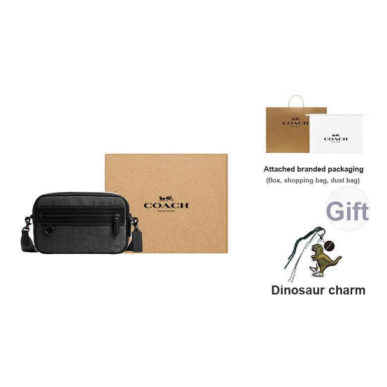 Coach Theo 22 Logo Print Leather Camera Bag Men Shoulder Bag Black CBF21-BLK