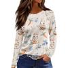 Women's Fashion Casual Slit Hem Round Neck Long Sleeve Loose Printed T-Shirt Ladies Top